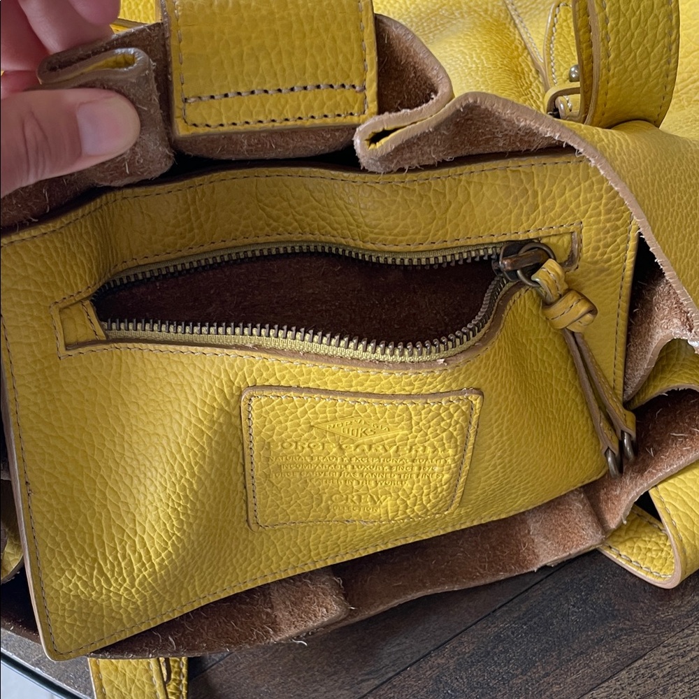J Crew Borge Garveri Yellow Pebbled Leather Tote Bag - Picture 9 of 12